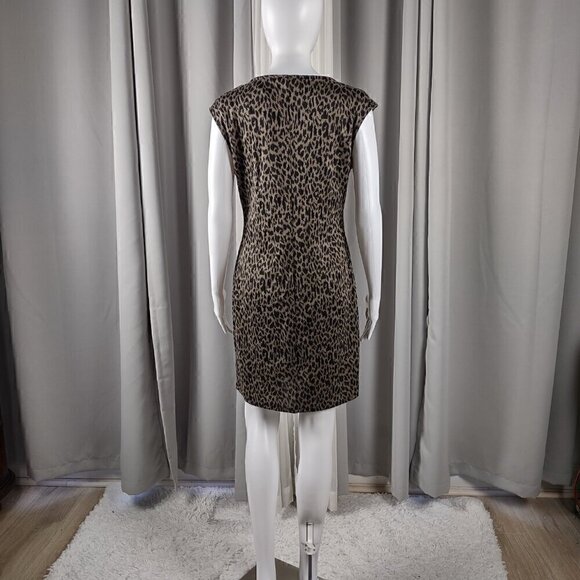 Nine West Women's Brown, Black, Animal Print Sheath Dress Ponte Knit Size M - Picture 3 of 11